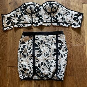Two piece nude and black floral set